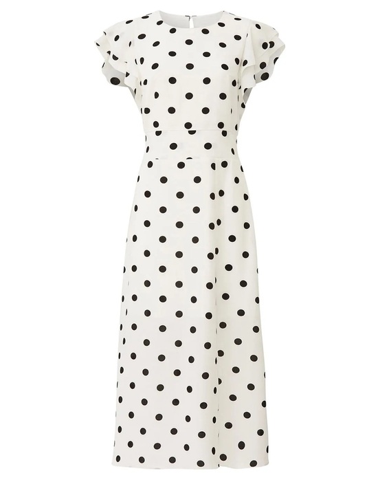 Great Jones Dresses & Skirts - White and Black Polka Dot Midi Dress with Flutter Sleeves Size XS